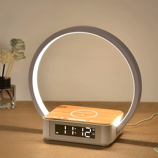 Design nattduksbordlampa med laddare och mjuk väckfunktion - LumoRise