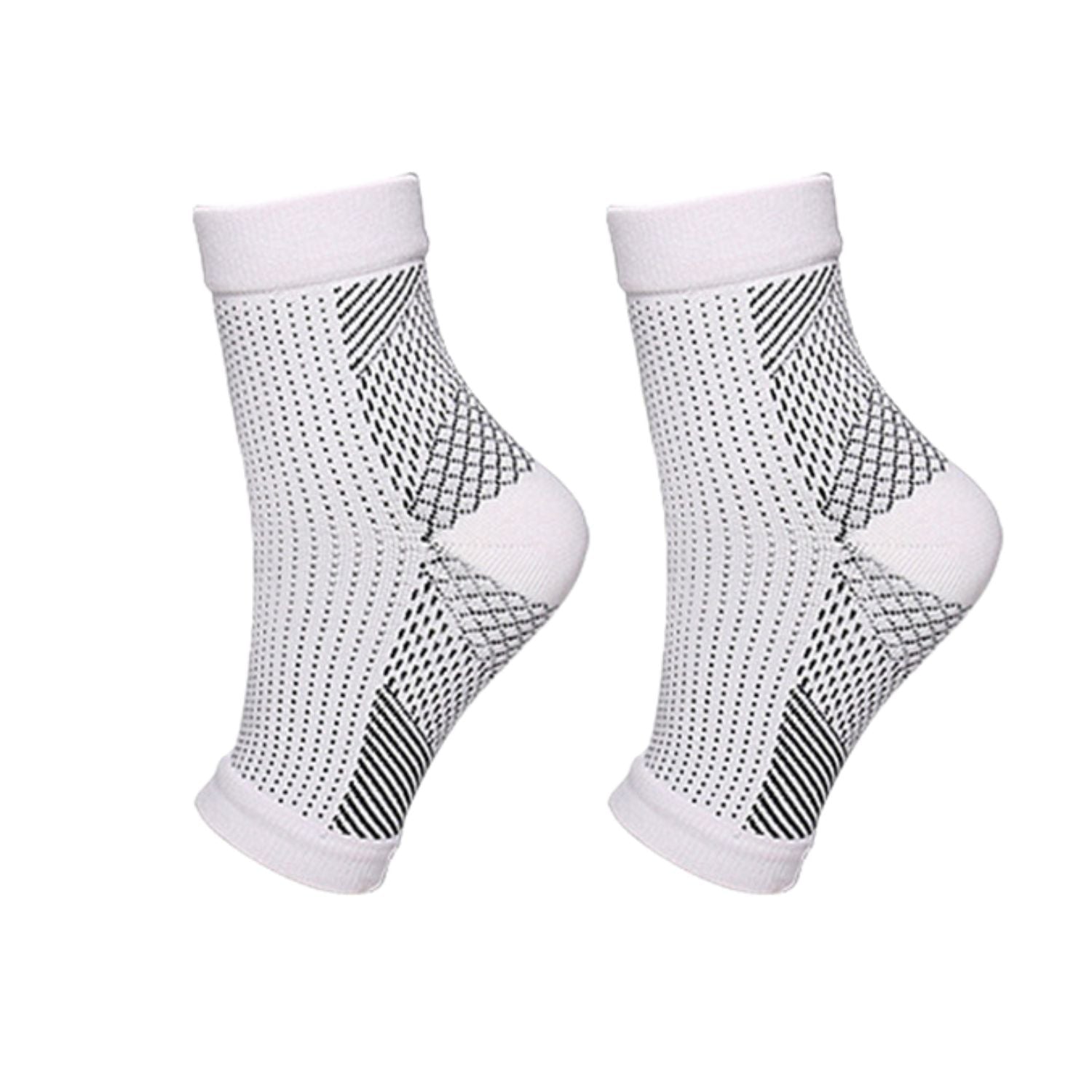 Weiße Kompressionssocken für Knöchel, atmungsaktiv, elastisch, Sport, Unisex.