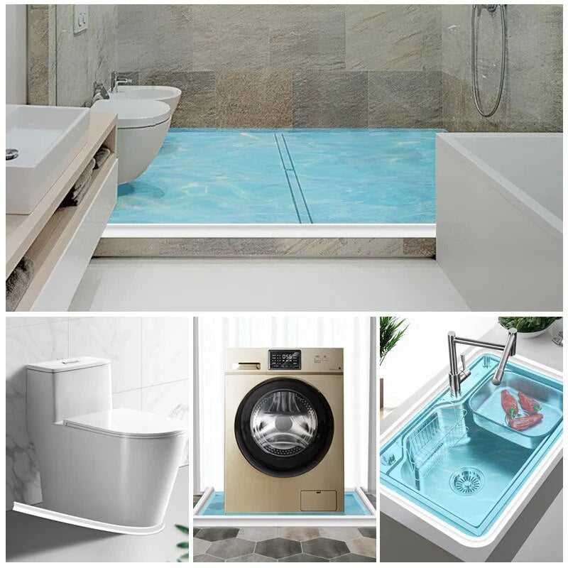 Silikon-Duschbarriere im Badezimmer, Wasserstopper, Trennstreifen, trocken-nass Trennung.