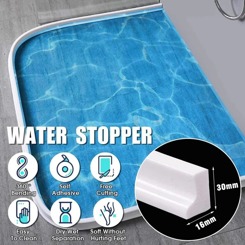 Weiße Silikon-Duschbarriere, Wasserstopper, 30mm hoch, für Badezimmer, trockene und nasse Trennung.