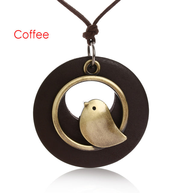 Handgemachte Vintage Lederkette mit Vogelanhänger, braun, für Männer und Frauen, Punk-Stil.