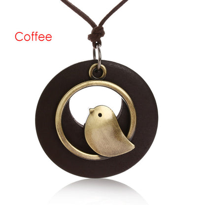 Handgemachte Vintage Lederkette mit Vogelanhänger, braun, für Männer und Frauen, Punk-Stil.