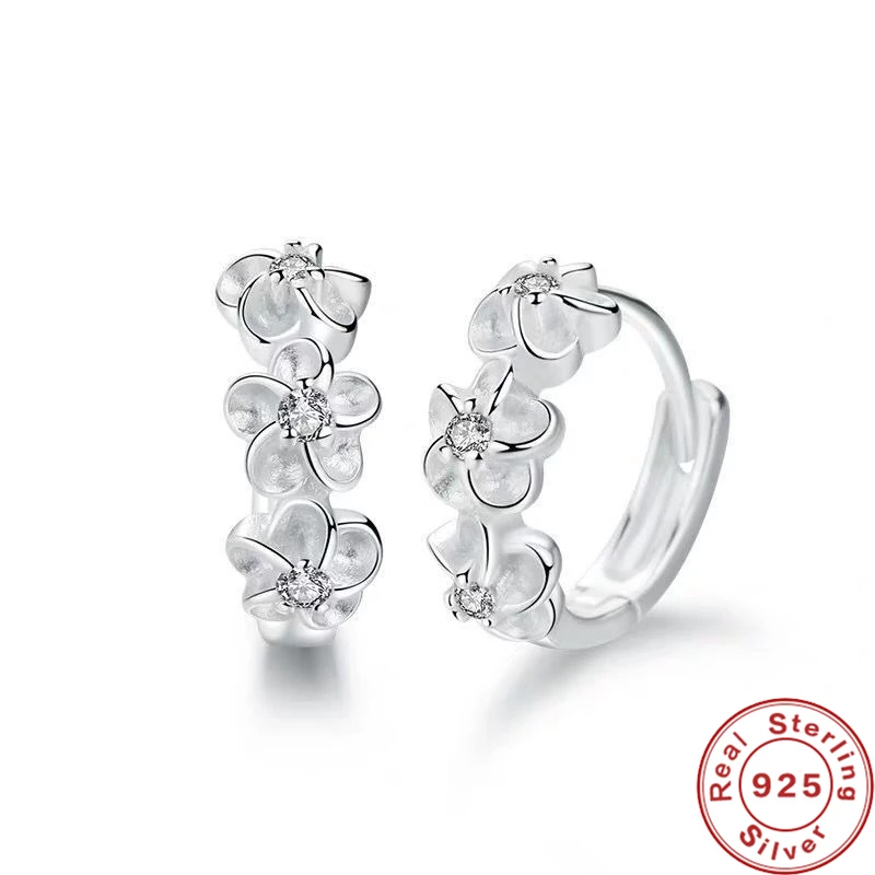 Silberne Blumen-Ohrringe mit Zirkonia, 925 Sterling Silber, eleganter Schmuck für Damen.