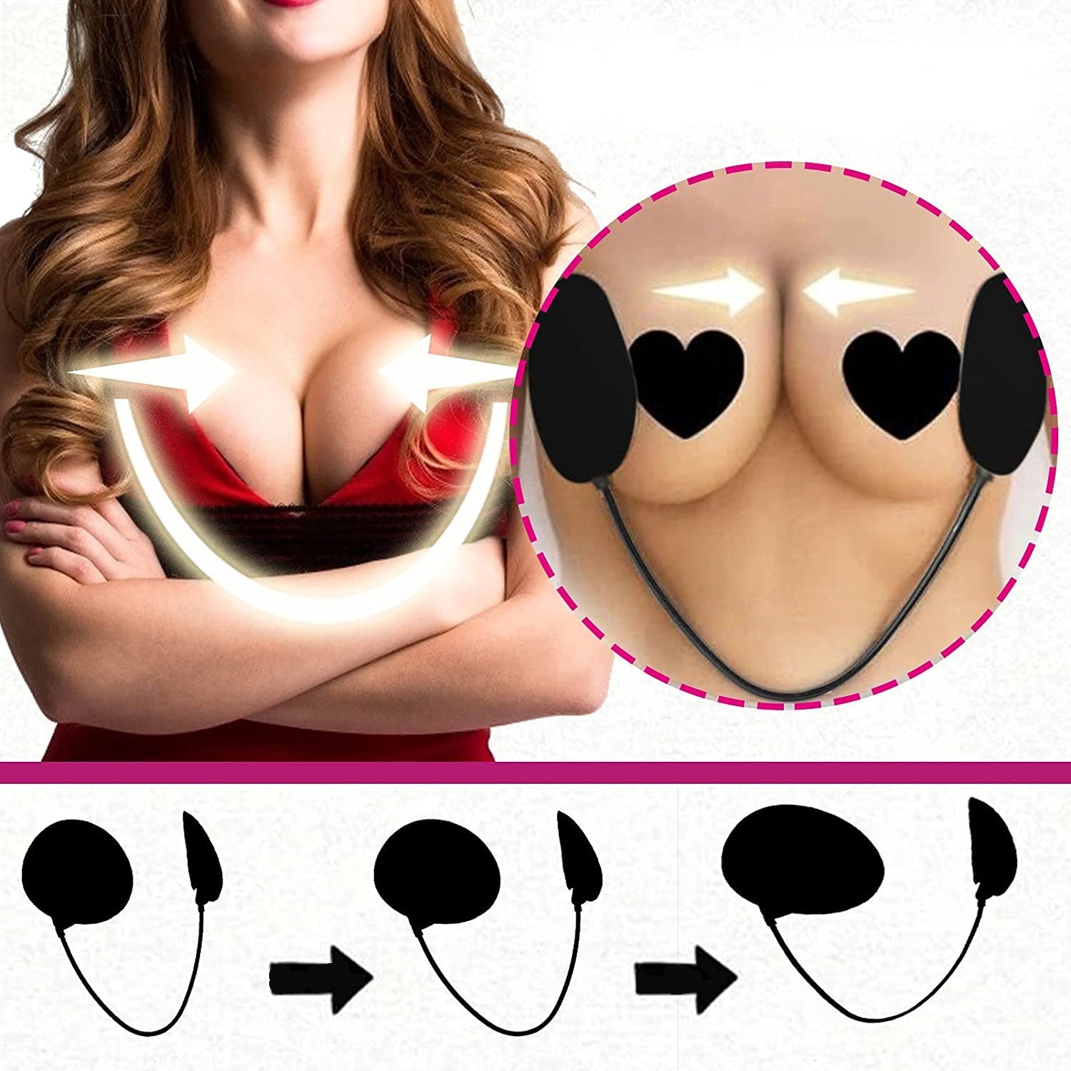 Damen Push-up BH, schwarz, unsichtbar, trägerlos, selbstklebend, für tiefen Ausschnitt.
