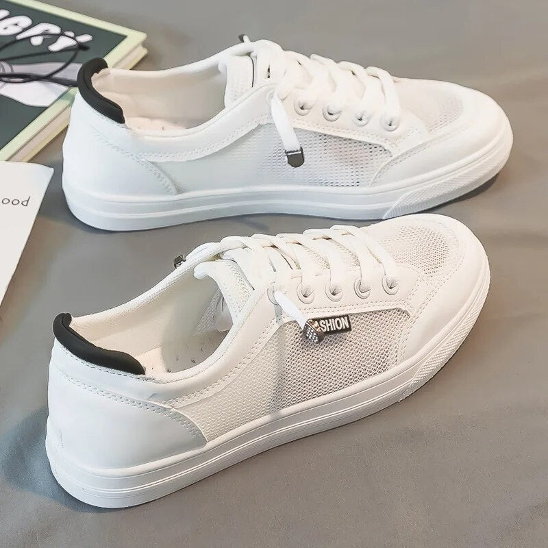 Vita sneakers för damer med mesh-ovandel – Elena