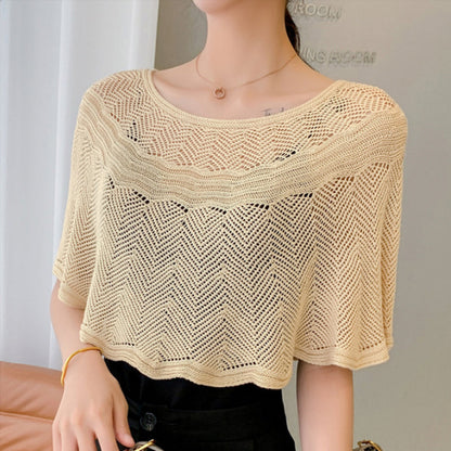 Damhalsduk i is-silke med stickad kant och UV-skydd – Amira