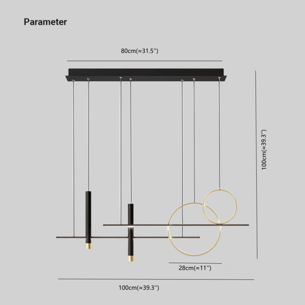 Moderne schwarze und goldene LED-Pendelleuchte, minimalistisch, 100 cm Länge.