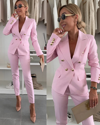 Tvådelat dam slim-fit set för moderna affärslooks – Höstutgåvan Valentina