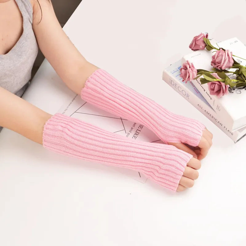 Damen Armstulpen rosa Strick, modisch, warm, Herbst Winter Accessoire, Geschenkidee.