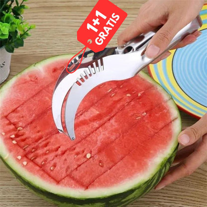 Wassermelonen-Schneider aus Edelstahl, ergonomisch, für einfache Portionierung von Wassermelonen.