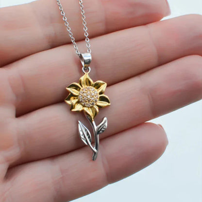 Sonnenblumen-Anhänger Halskette, goldene Blume, silberne Kette, Damen-Schmuck, Geschenkidee.