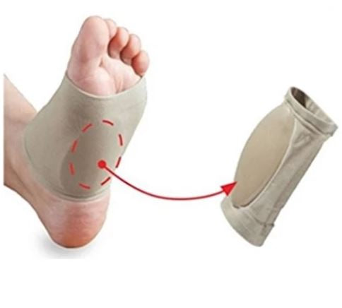 Fußbandage beige, elastisch, für Plantarfasziitis, Schmerzlinderung, Fußstütze, orthopädisch.