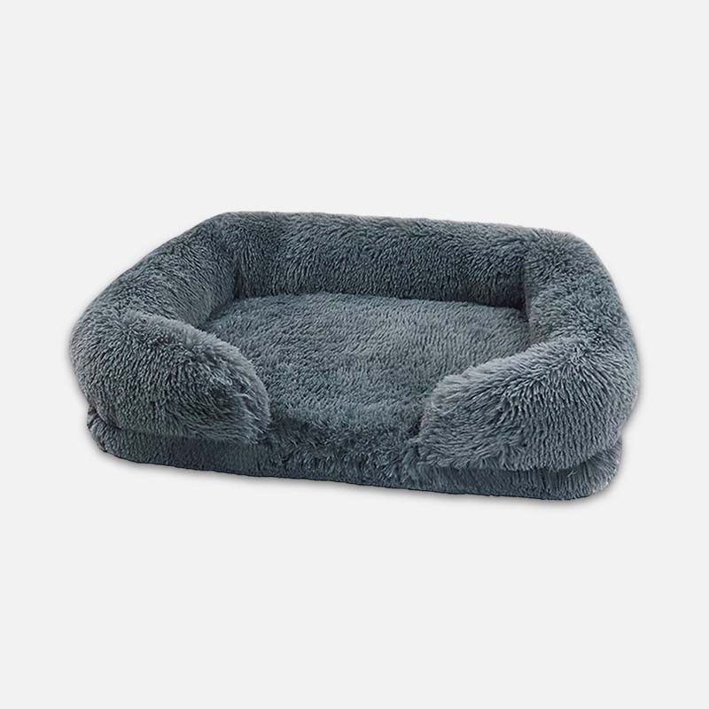 Graues, flauschiges Hundebett, rechteckig, gemütlich, Haustierbett, waschbar, rutschfest.