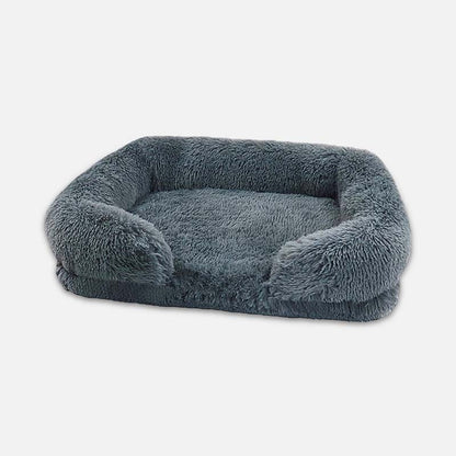 Graues, flauschiges Hundebett, rechteckig, gemütlich, Haustierbett, waschbar, rutschfest.