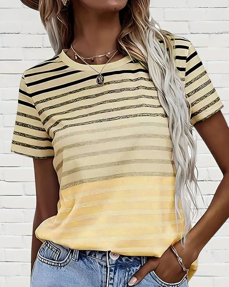Randig dam T-shirt med rund halsringning och färgövergång – Melia