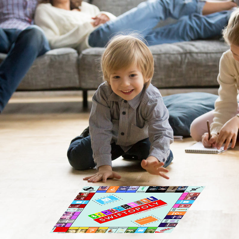 Musikbaserat brädspel med sangkort och monopolpengar för spelaftnar