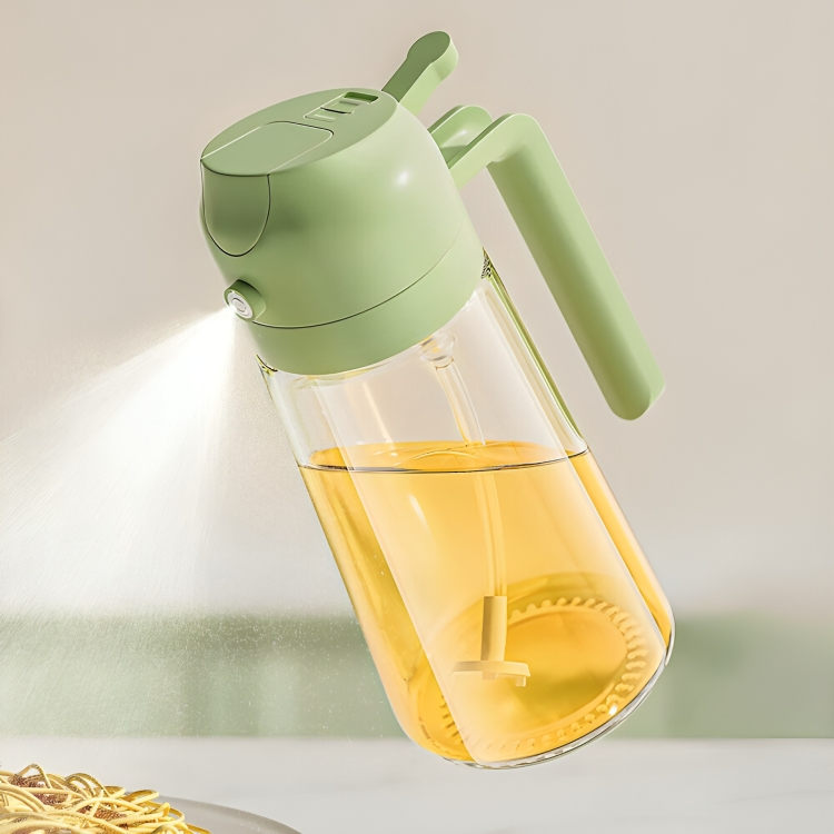 Grüne Ölsprüherflasche aus Kunststoff, transparent, für Küche, Essig- und Ölspender.