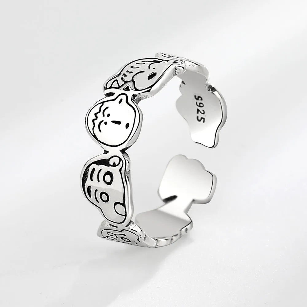 Silberring mit Tiermotiven, 925 Sterling Silber, verstellbar, modisches Accessoire.