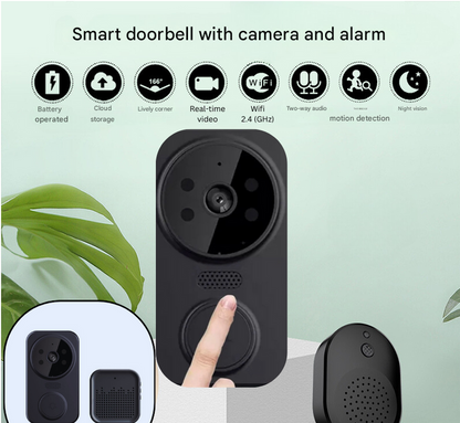 Svart smart Wi‑Fi dörrklocka med kamera – Noctiq