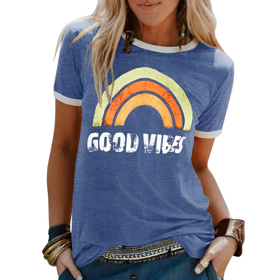 Dam T-shirt med regnbågsprint – Sunny