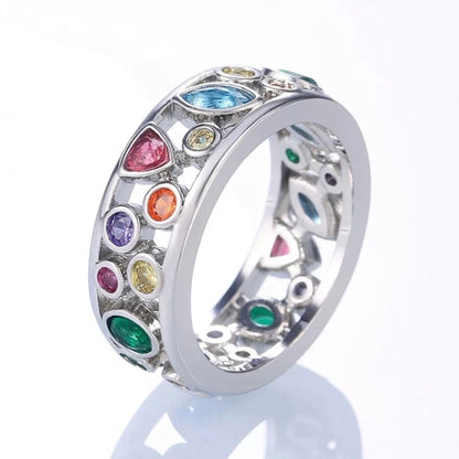 Silberring mit bunten Edelsteinen, Damenring, Schmuck, modisch, elegant, Geschenkidee, Accessoire.