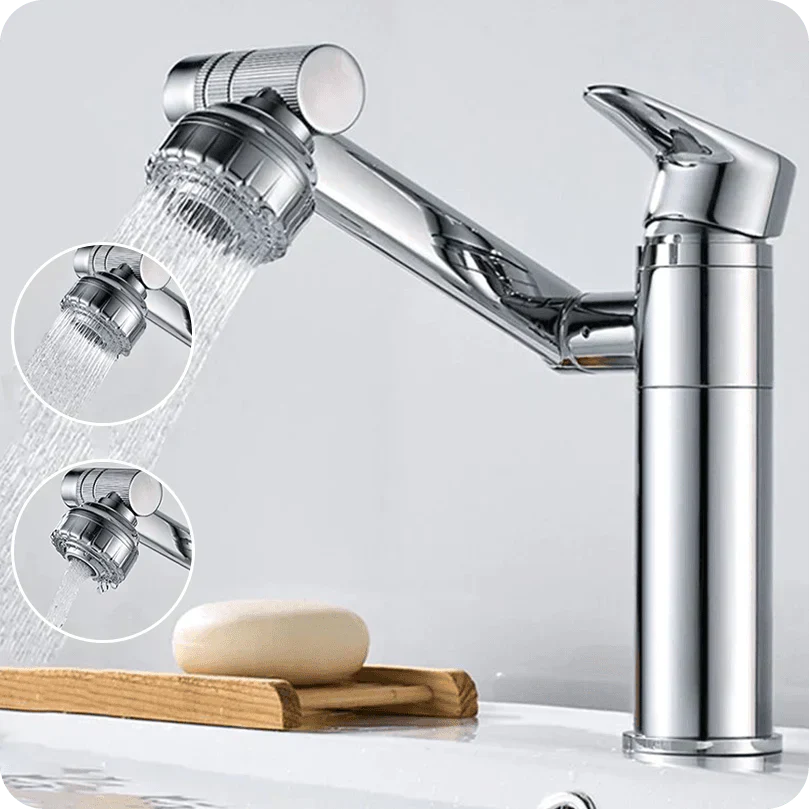 Chrom-Wasserhahn mit ausziehbarem Duschkopf, modernes Design, Küche, Bad, verstellbar.