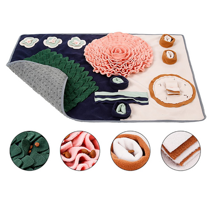 Hundespielzeug Schnüffelteppich, rosa und grün, interaktives Fleece, für Nasenarbeit und Training.