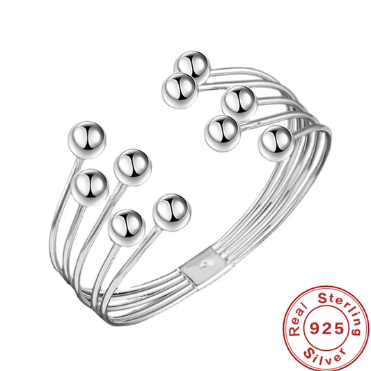 Silberring 925 Sterling, verstellbar, mit Kugeldesign, eleganter Schmuck für Damen.