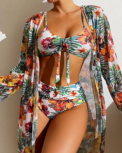 Tre-delad bikini-set med blommönster – Yara