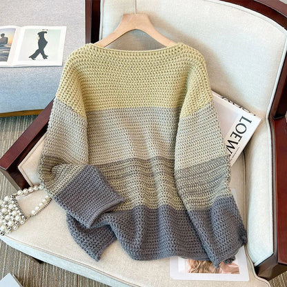 Dam Oversized stickad tröja med patchwork-design – Melina