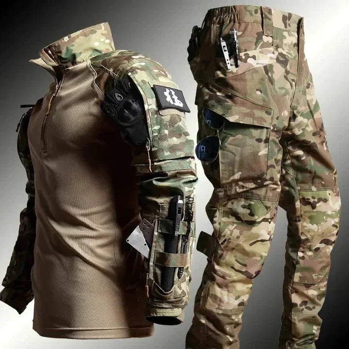 Tarnanzug Set, Camouflage, taktische Kleidung, Outdoor, Militärstil, Langarmshirt und Hose