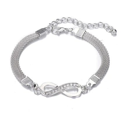 Silberarmband mit Unendlichkeitssymbol, Strasssteine, verstellbar, Damen-Schmuck.