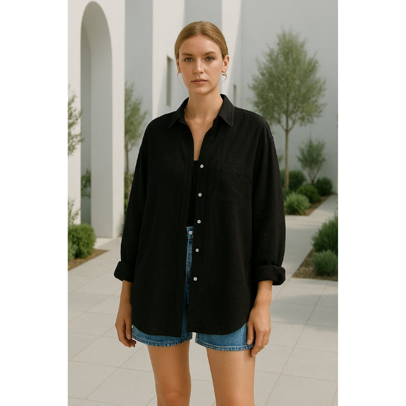 Linne damblus med knappslå – Marise