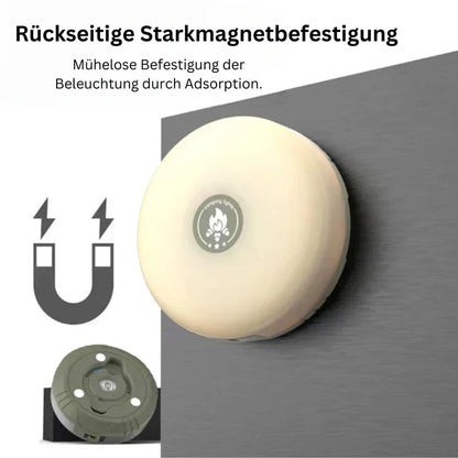 Runde LED-Nachtlicht mit starkem Magnet, batteriebetrieben, warmweiß, für Wandmontage.