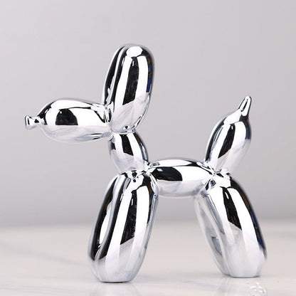 Silberner Ballonhund Skulptur, modernes Deko-Objekt, glänzend, zeitgenössische Kunst.