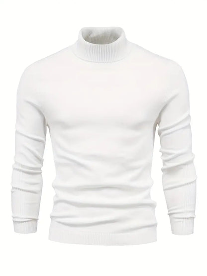 Weißer Rollkragenpullover Herren, Strick, Langarm, Wintermode, elegant, warm, Baumwolle.
