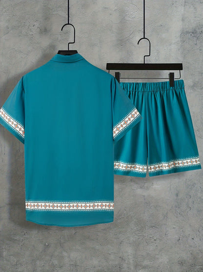 Boho sommarset för herrar, tvådelat: skjorta och shorts, avslappnat - Malik