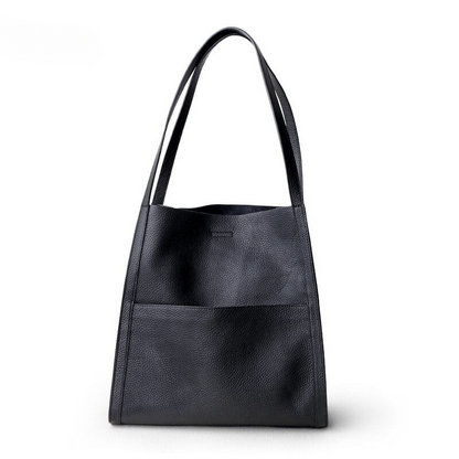 Schwarze Ledertasche, elegantes Design, Damenhandtasche, modisch, geräumig, Alltagsgebrauch.