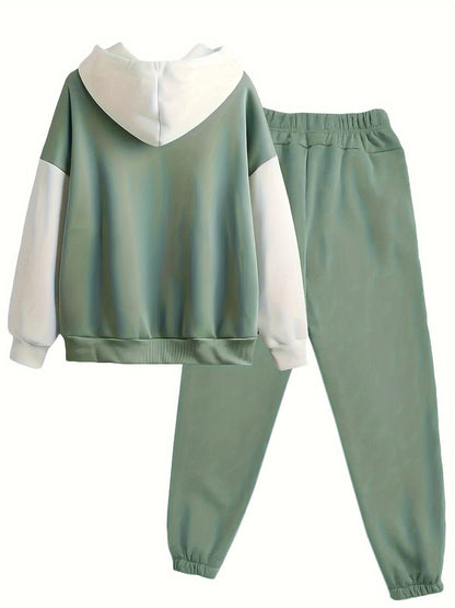 Grüner Kapuzenpullover und Jogginghose Set, Unisex, Freizeitmode, Baumwolle, bequem.