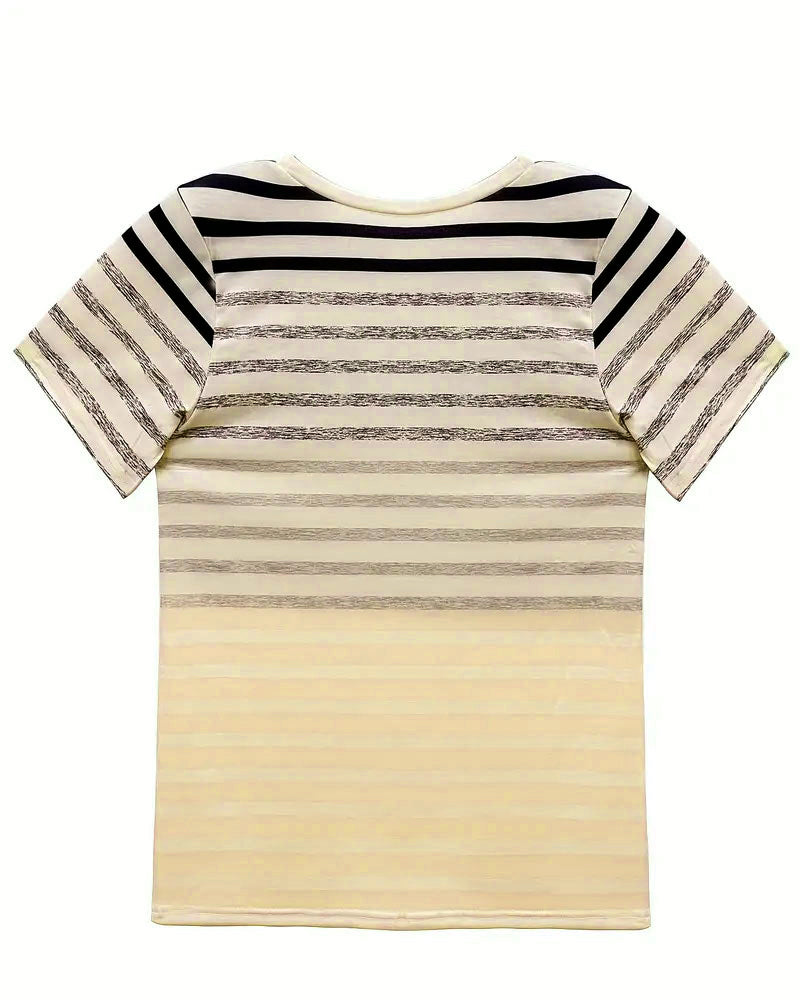 Randig dam T-shirt med rund halsringning och färgövergång – Melia