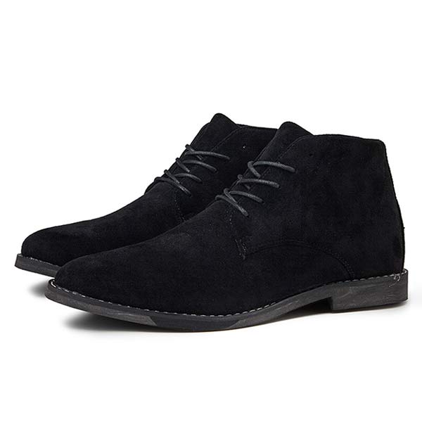 Schwarze Wildleder-Stiefeletten für Herren, elegantes Design, Schnürung, rutschfeste Sohle.