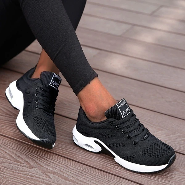 Schwarze Damen-Laufschuhe, atmungsaktiv, leicht, sportlich, Outdoor-Sneakers, Freizeit.