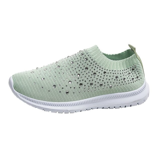 Damen Sneaker Mintgrün Strass Slip-On Atmungsaktiv Leicht Plus Size Casual Schuhe