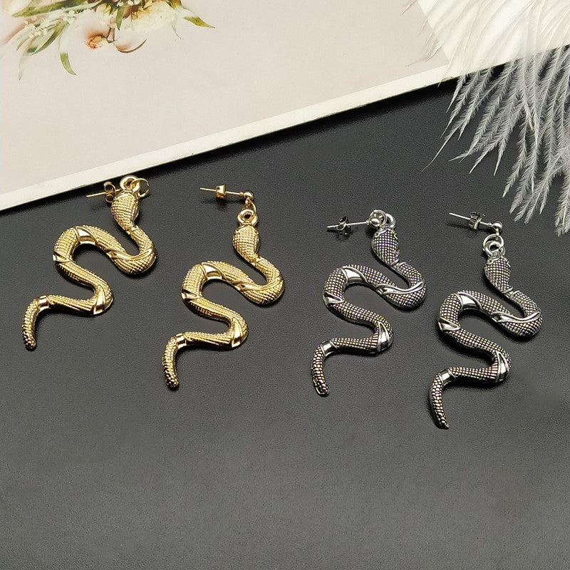 Goldene und silberne Schlangen-Ohrringe, Vintage-Stil, modisch, für Damen.