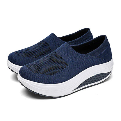 Damen Platform Sneaker, blau, Mesh, leicht, rutschfest, dicke Sohle, Slip-On, modisch.
