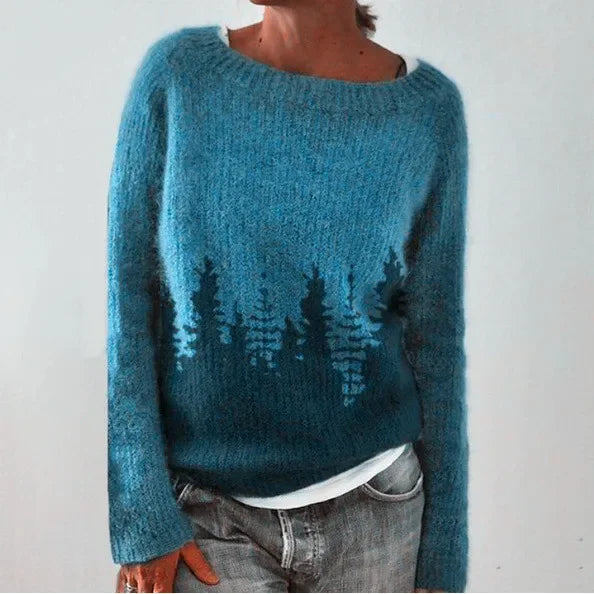 Damen Oversize Pullover, blau, O-Ausschnitt, Langarm, Strick, Herbstmode, lässig.