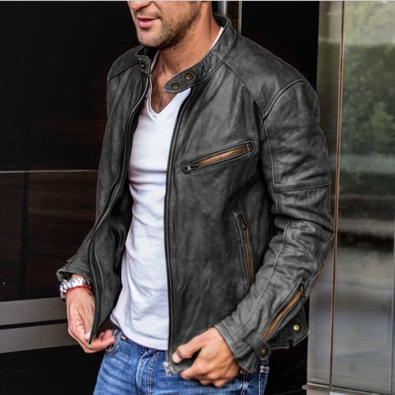 Herrjacka i läder med vädertåligt höstskydd – Leandro