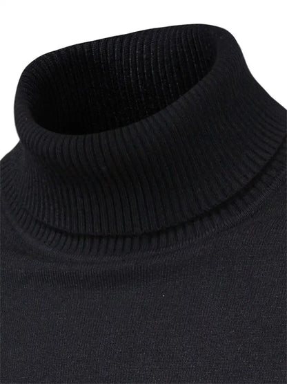 Schwarzer Rollkragenpullover aus Baumwolle, gerippt, modisch, warm, ideal für Herbst und Winter.