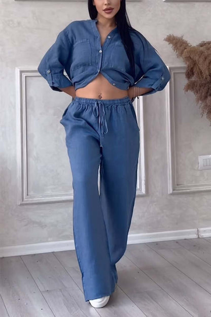 Tvådelat linne dam sommaren outfit – Alina