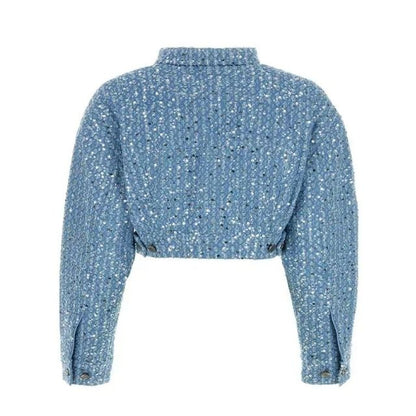 Blaue Paillettenjacke Damen, modisch, elegant, langärmelig, glänzend, Party-Outfit